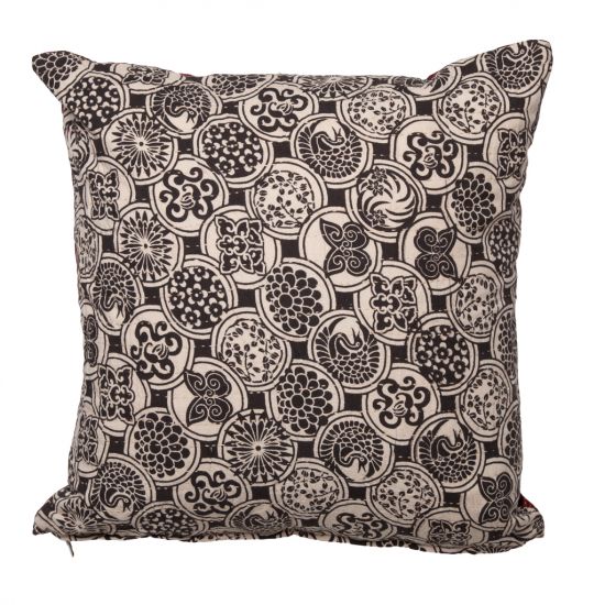 Mariposa Reversible Hand Stitched Pillow Cover - Black/Maroon